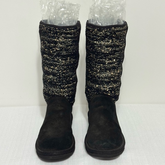 UGG Australia CAMAYA Women's Black/Gold Suede Knit Sequin BOOTS 1006711 Size 7 - Picture 4 of 16